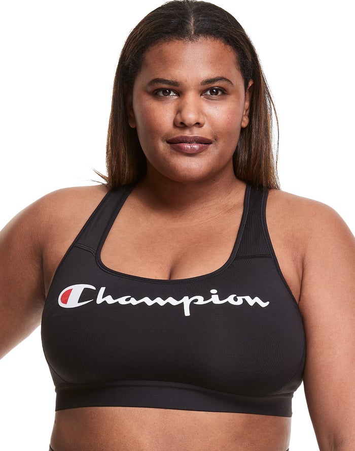 Champion Womens Sports Bra NZ - Plus The Absolute Workout Script Logo Black ( 4065-VBYUR )